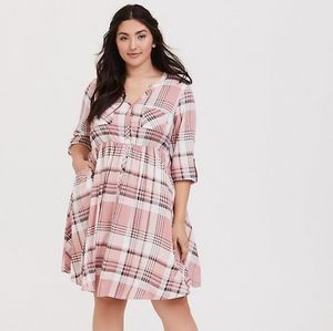 Torrid Pink Plaid Challis Button Shirt Dress 2x